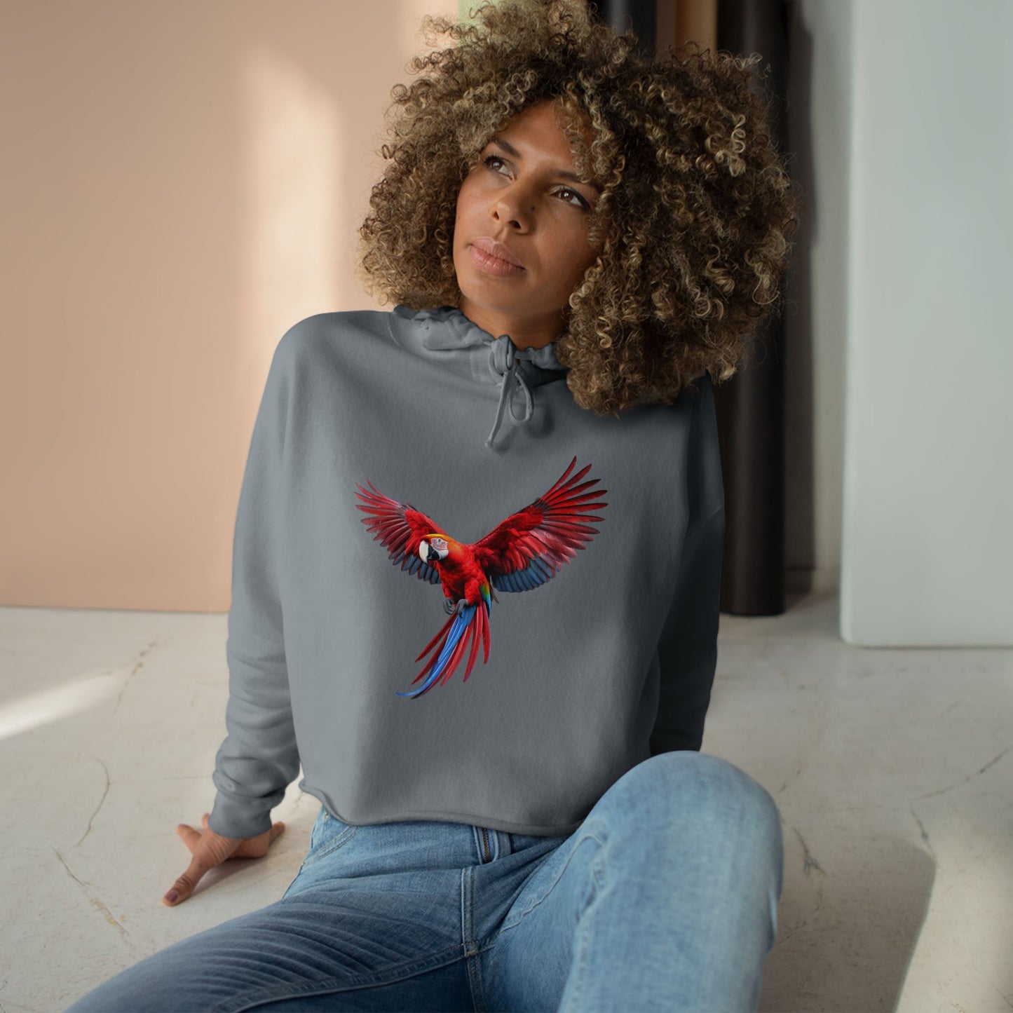 Crop Hoodie — Red Macaw Graphic Cropped Hoodie