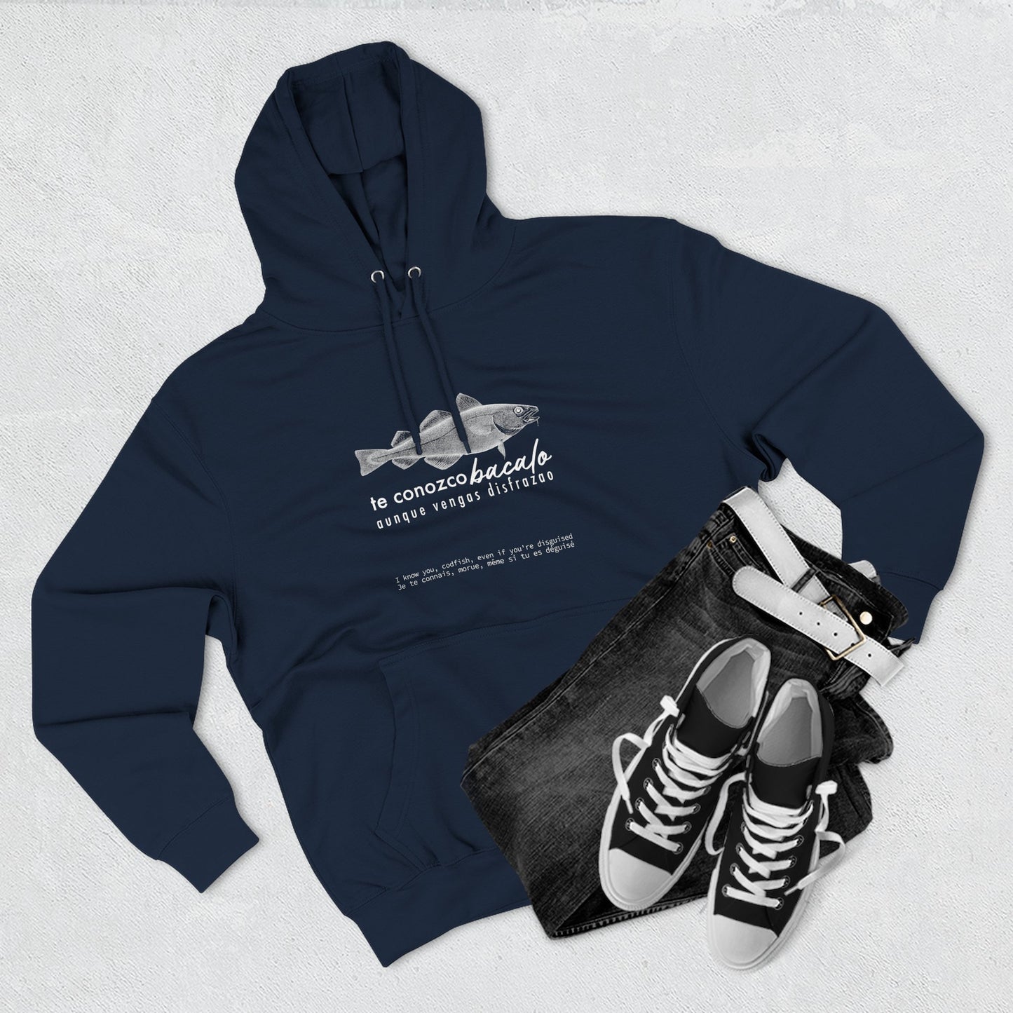 Hoodie “Te Conozco Bacalao” – Suéter Unisex de Fleece, Cómodo, Original y con Sabor Venezolano