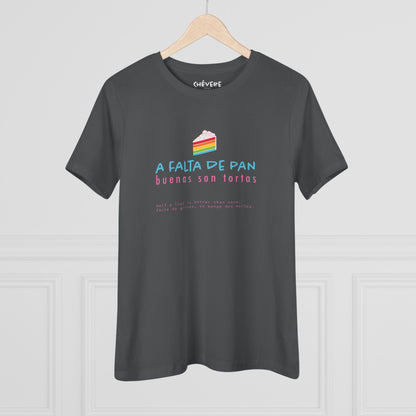 Women's Tee — 'A Falta de Pan, Buenas Son Tortas' Rainbow Cake Graphic
