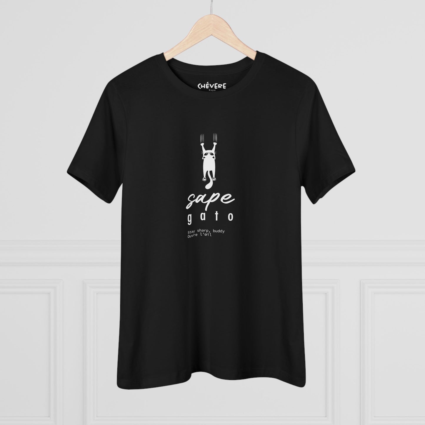 Women's Tee — 'Sape Gato' Minimal Cat Graphic Cotton Shirt