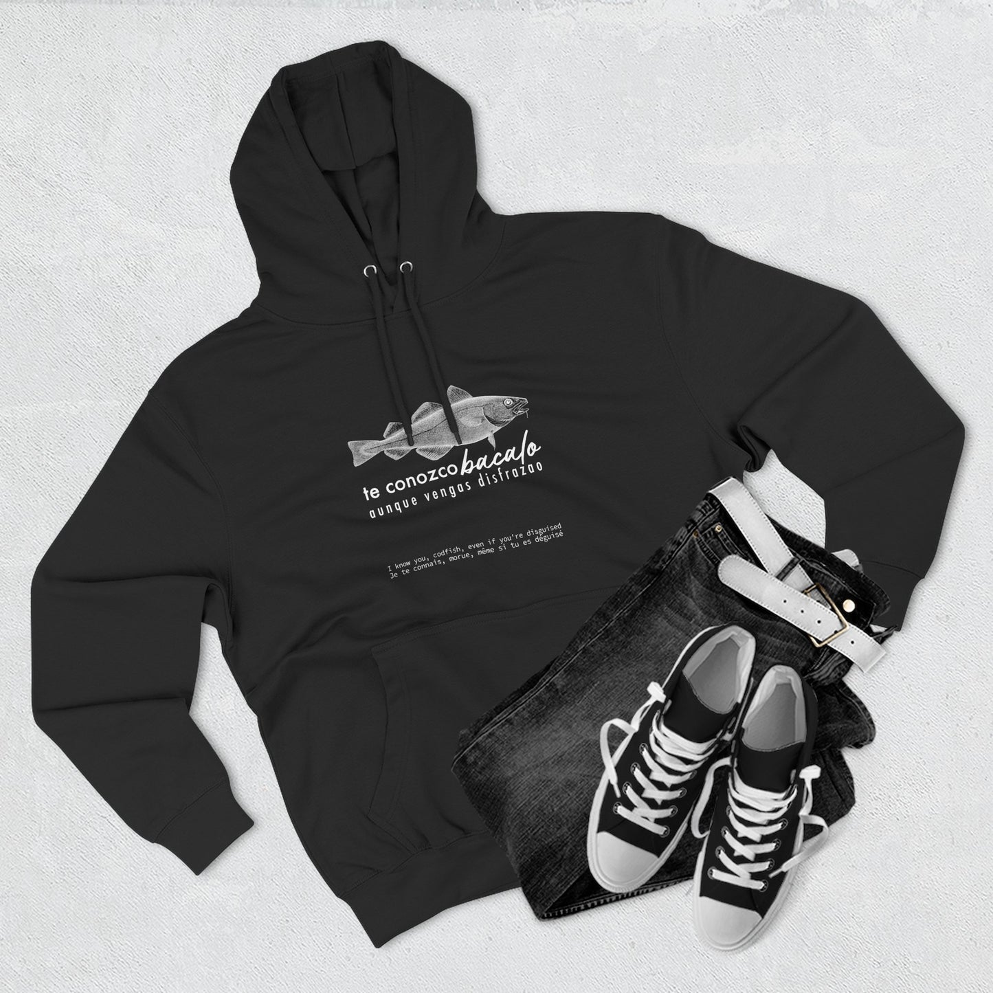 Hoodie “Te Conozco Bacalao” – Suéter Unisex de Fleece, Cómodo, Original y con Sabor Venezolano