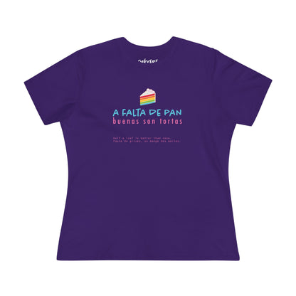 Women's Tee — 'A Falta de Pan, Buenas Son Tortas' Rainbow Cake Graphic