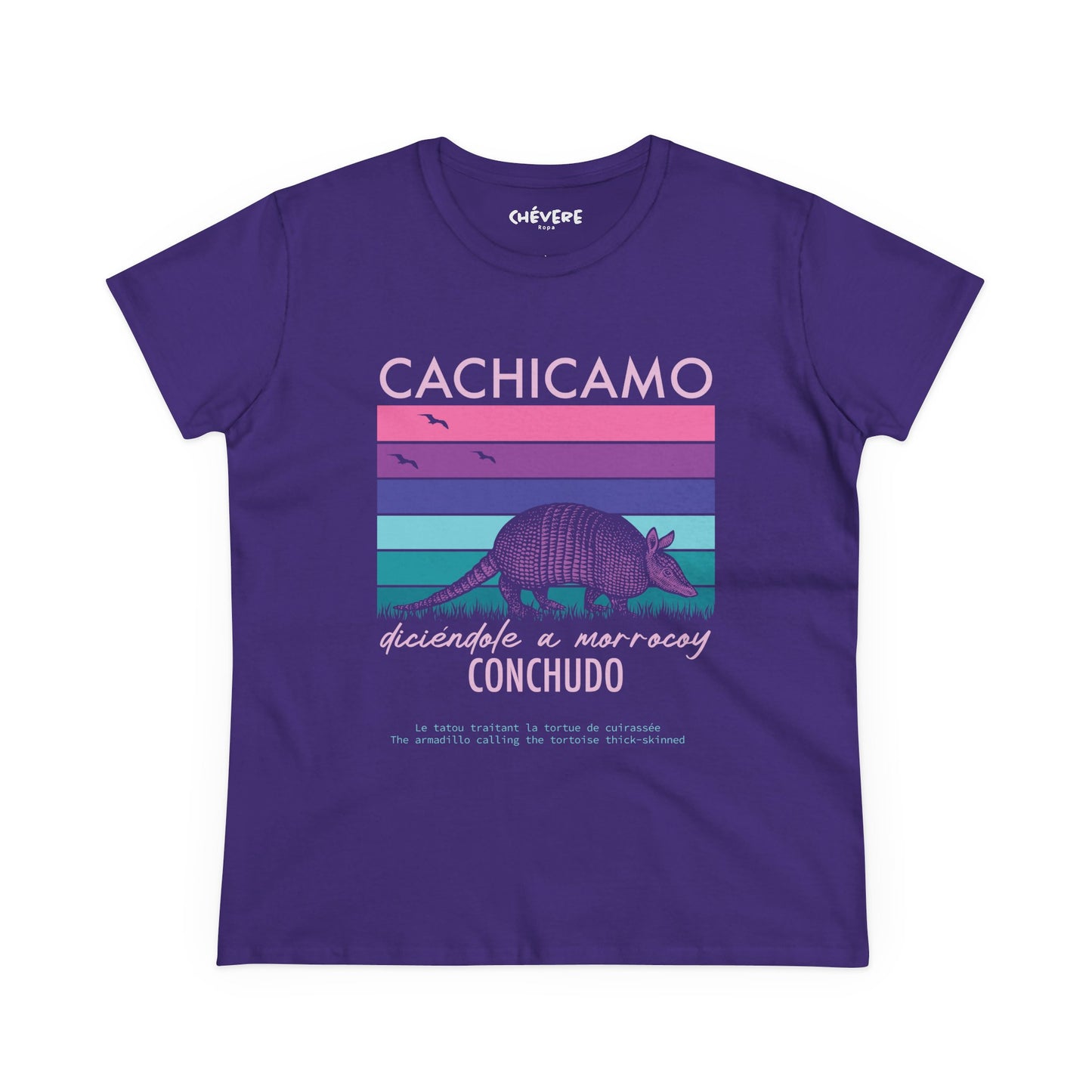 Cachicamo Vintage-Striped Armadillo Tee — 'Cachicamo Conchudo' Graphic T-Shirt
