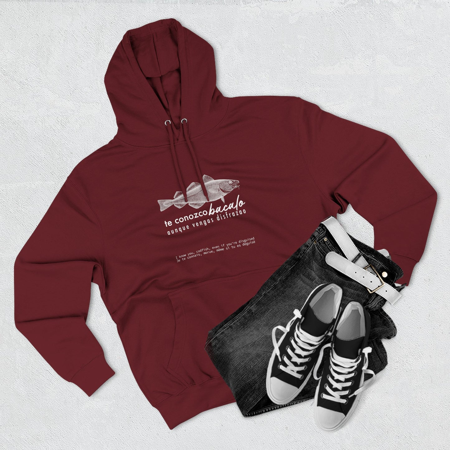 Hoodie “Te Conozco Bacalao” – Suéter Unisex de Fleece, Cómodo, Original y con Sabor Venezolano