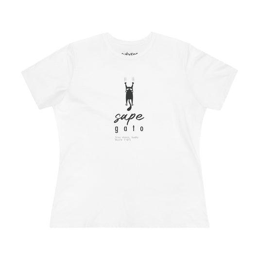 Women's Tee — 'Sape Gato' Minimal Cat Graphic Cotton Shirt