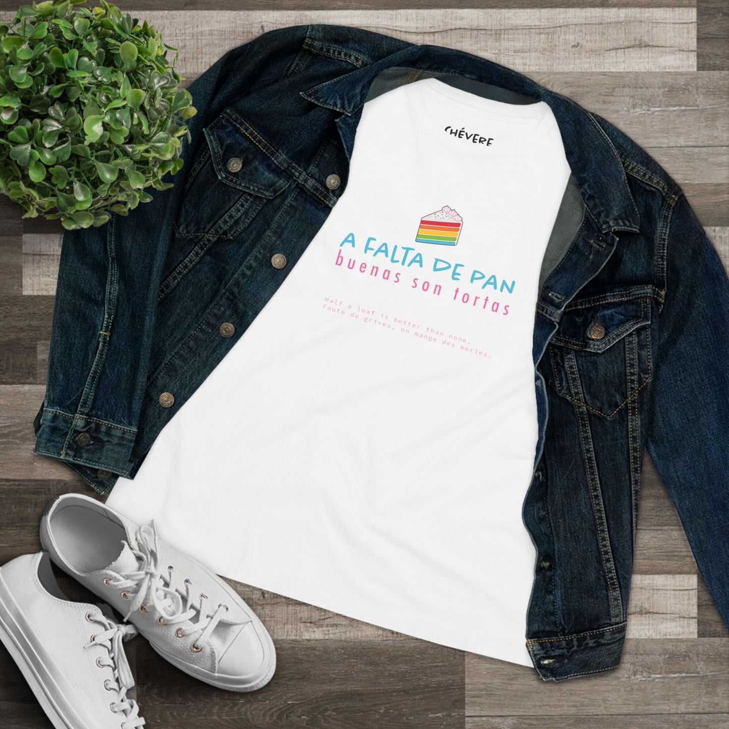 Women's Tee — 'A Falta de Pan, Buenas Son Tortas' Rainbow Cake Graphic