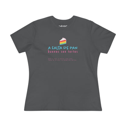 Women's Tee — 'A Falta de Pan, Buenas Son Tortas' Rainbow Cake Graphic