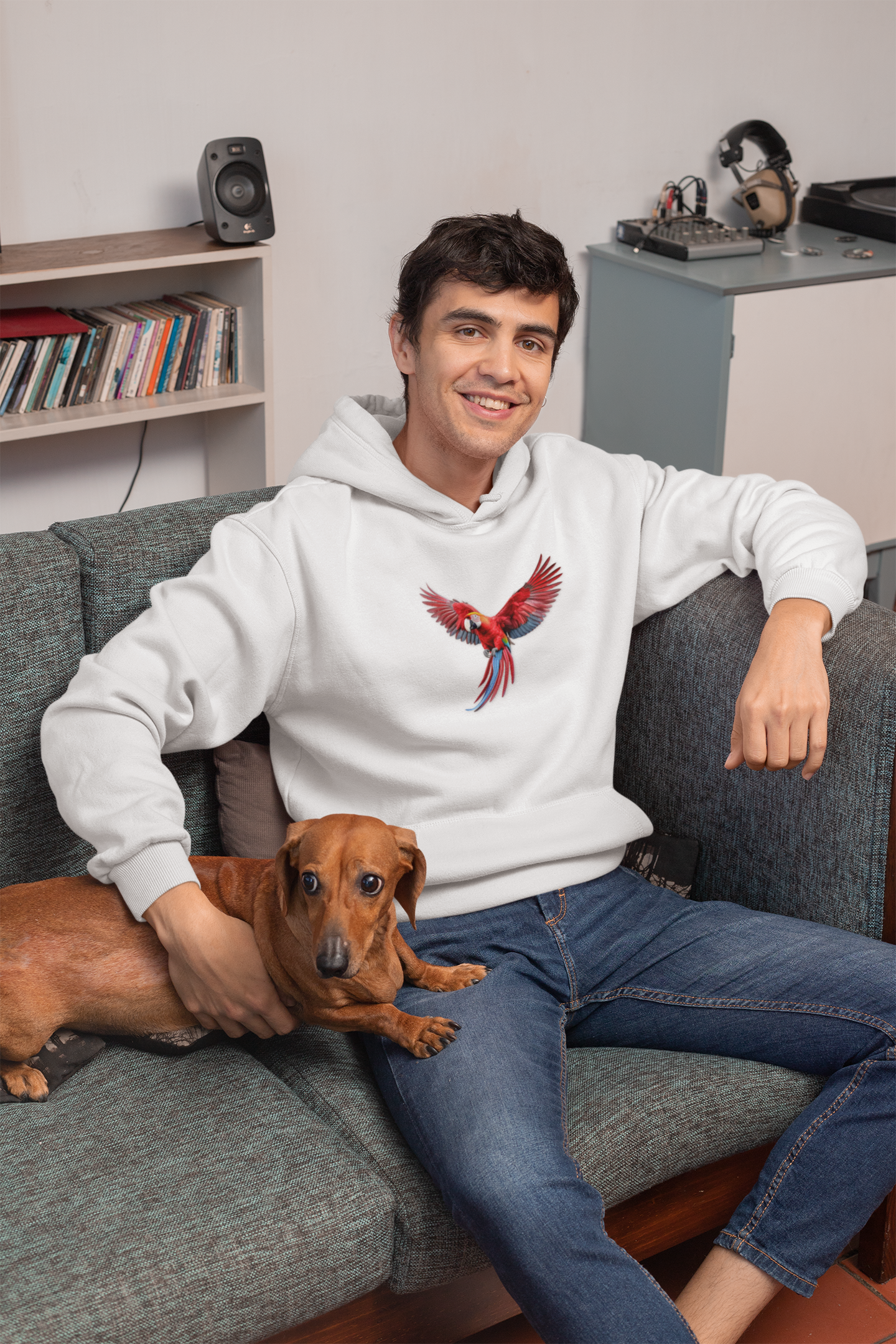 Pullover de Guacamaya Roja Colorida