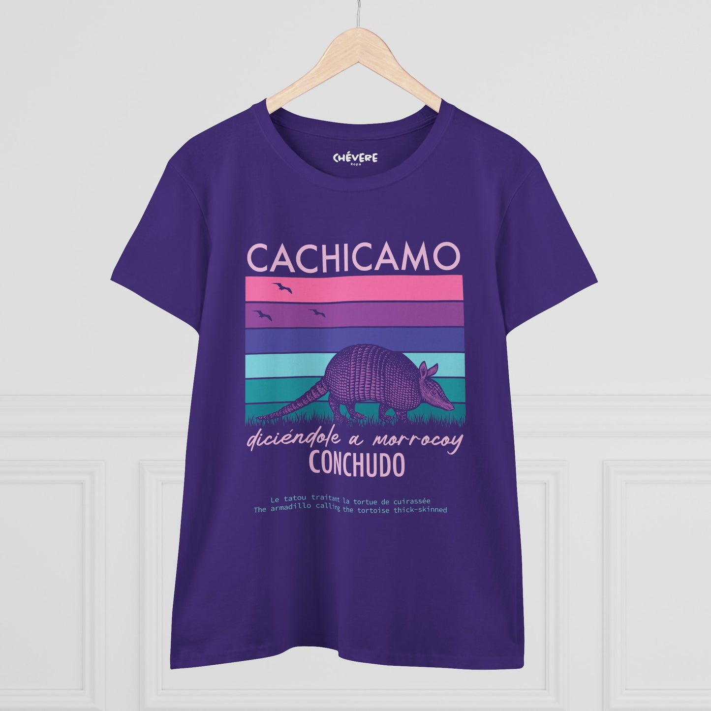 Cachicamo Vintage-Striped Armadillo Tee — 'Cachicamo Conchudo' Graphic T-Shirt