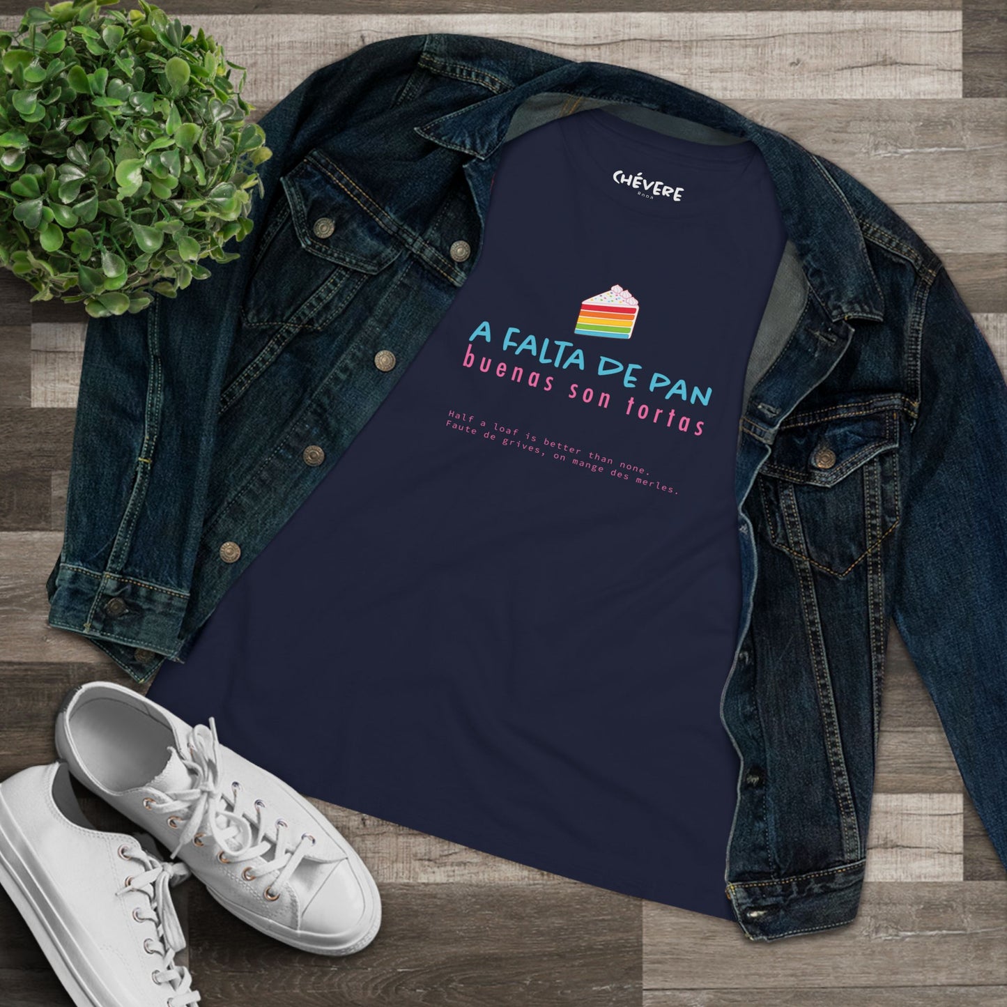 Women's Tee — 'A Falta de Pan, Buenas Son Tortas' Rainbow Cake Graphic