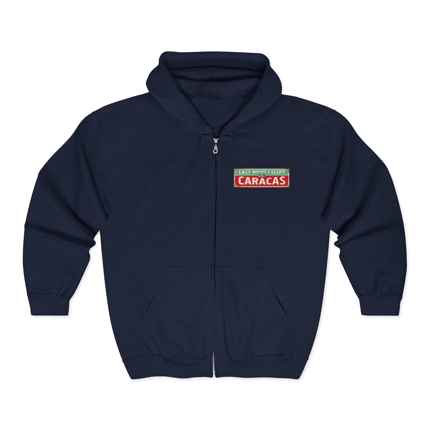 Caracas Street Sign Zip Hoodie — Chevere Logo Back