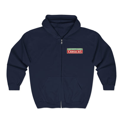 Caracas Street Sign Zip Hoodie — Chevere Logo Back