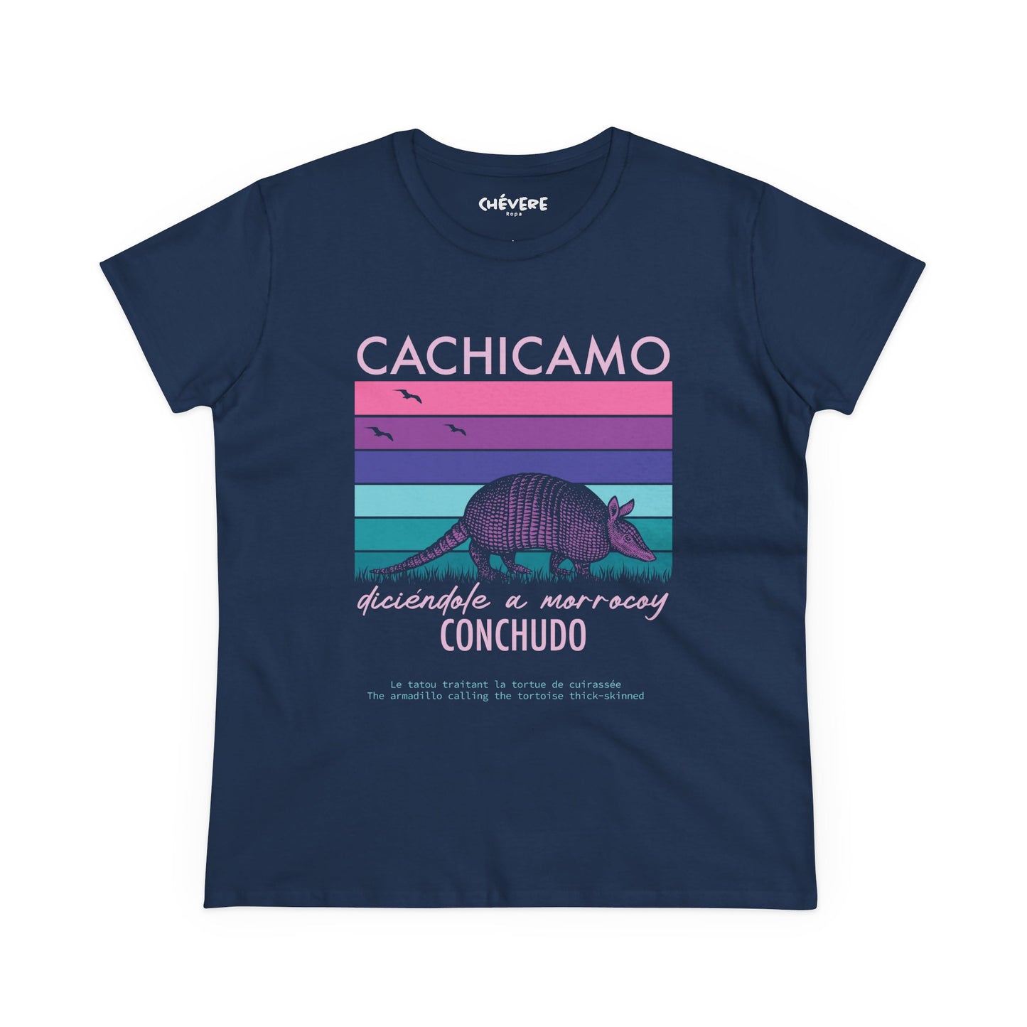 Cachicamo Vintage-Striped Armadillo Tee — 'Cachicamo Conchudo' Graphic T-Shirt