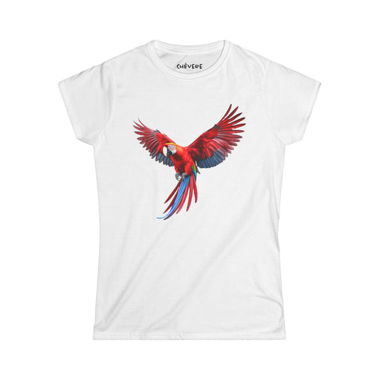 Parrot Flight Women's Tee — Colorful Red Macaw Graphic Shirt
