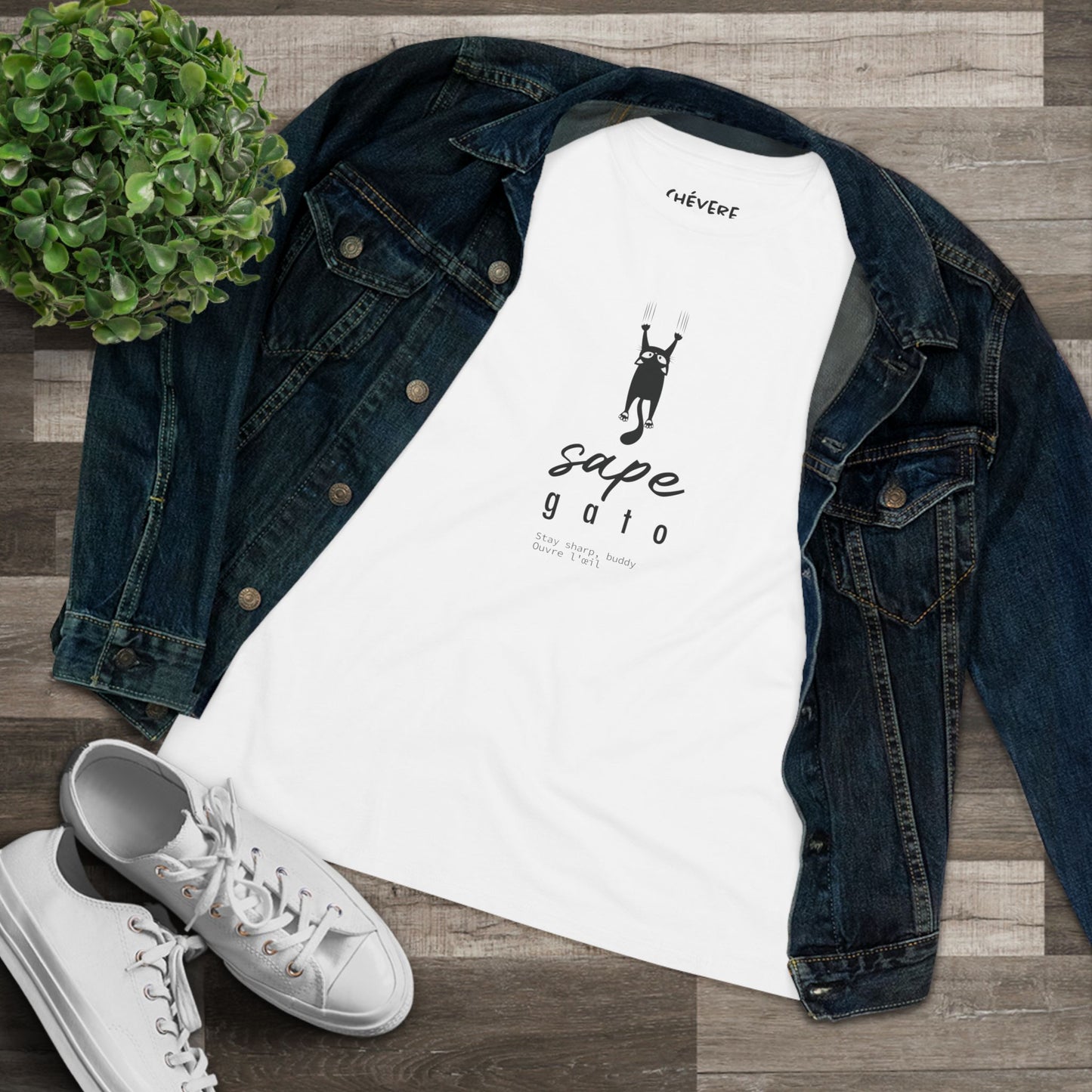 Women's Tee — 'Sape Gato' Minimal Cat Graphic Cotton Shirt