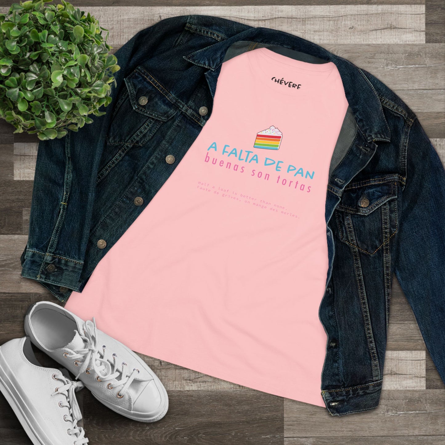 Women's Tee — 'A Falta de Pan, Buenas Son Tortas' Rainbow Cake Graphic